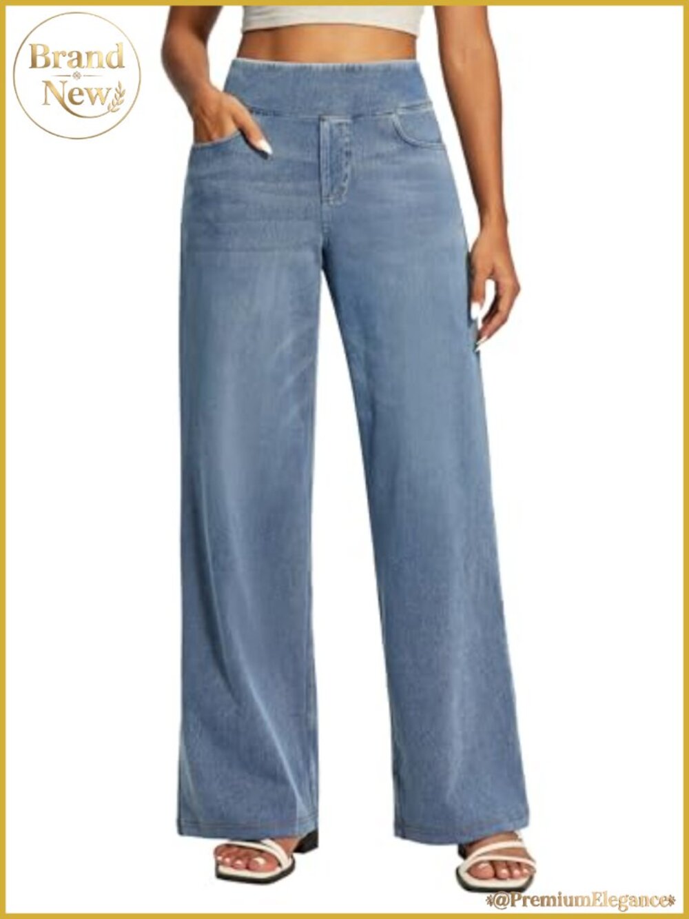 Wide Leg Jeans for Women High Waisted Pull On Stretch Denim Pants